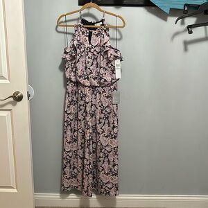 London Times Womens Keyhole Navy Pink Purple Paisley Jumpsuit Size 8 New